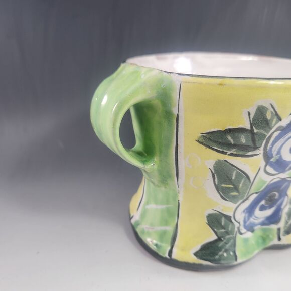 Posey Bacopoulos Vase Planter Studio Pottery OOAK Signed Yellow Floral Rustic - Picture 4 of 7